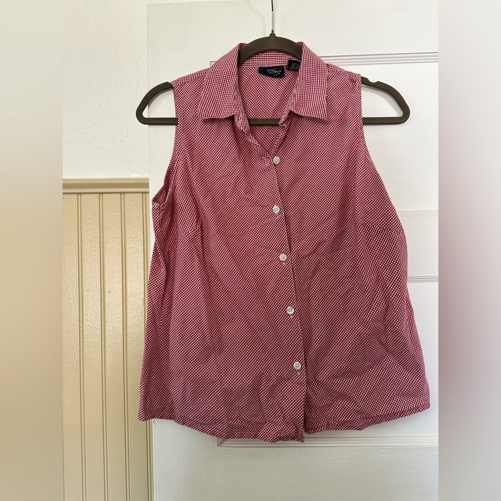 Vintage Cotton Gingham Sonoma Pink Sleeveless Boxy Button Down Shirt